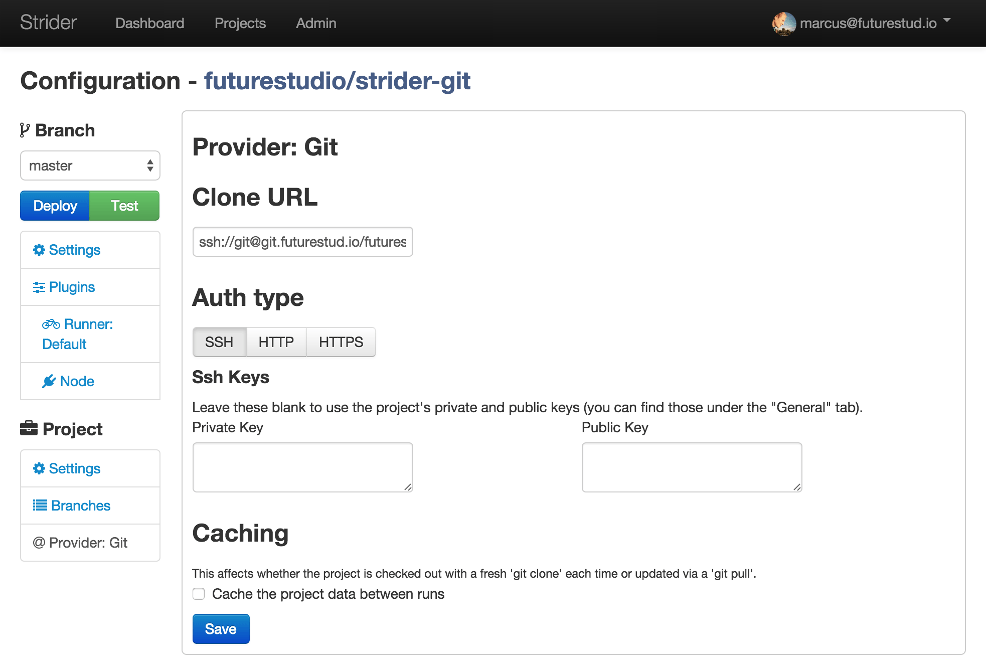 Strider Project’s Provider Settings